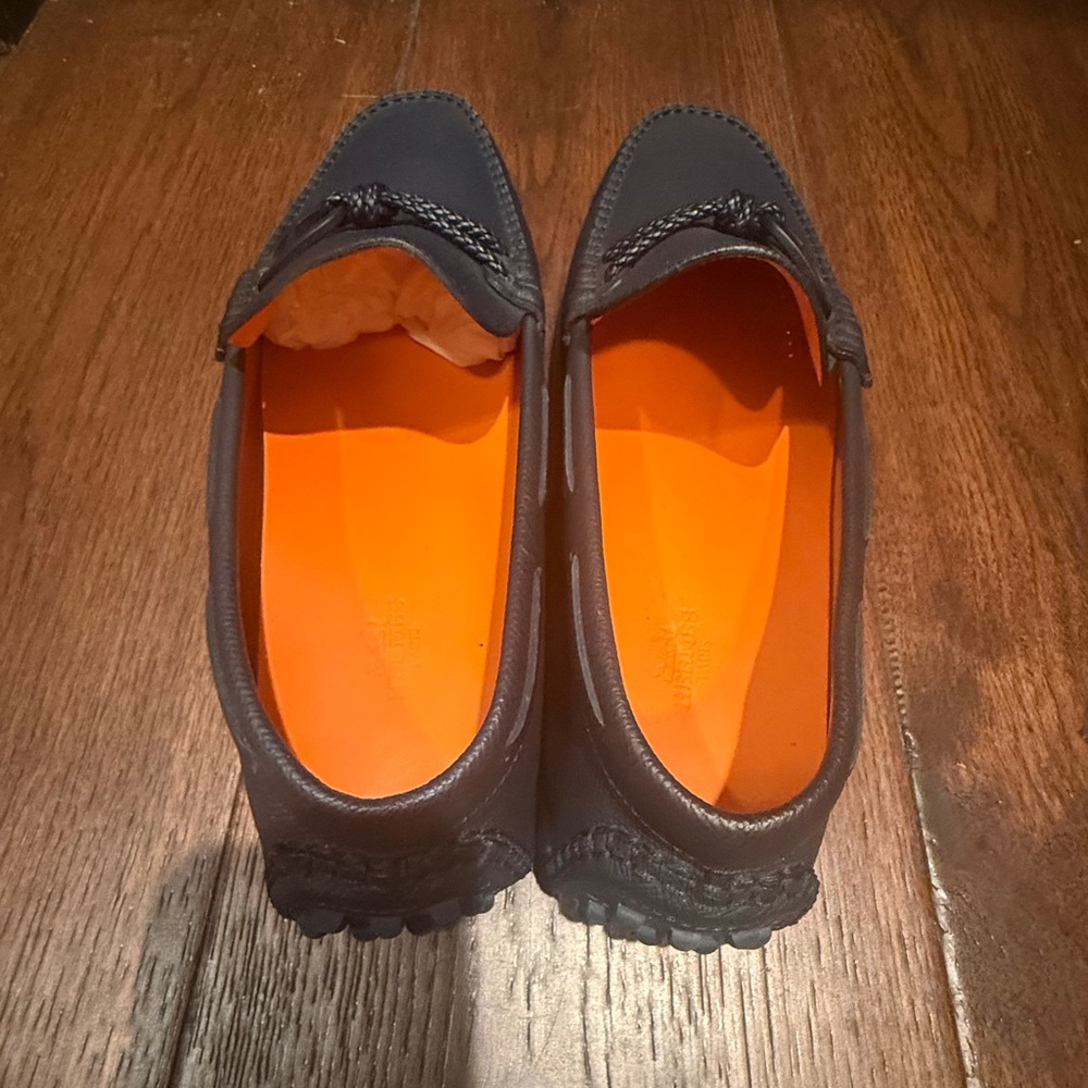 AUTHENTIC MENS HERMES ALLESANDRO LEATHER LOAFERS, SIZE US 9.5, NAVY - Picture 11 of 15